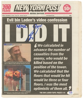 U.S Navy Seal Robert J. ONeill Signed & Inscribed "Never Quit" New York Post Newspaper From 12/14/2001 (PSA/DNA)